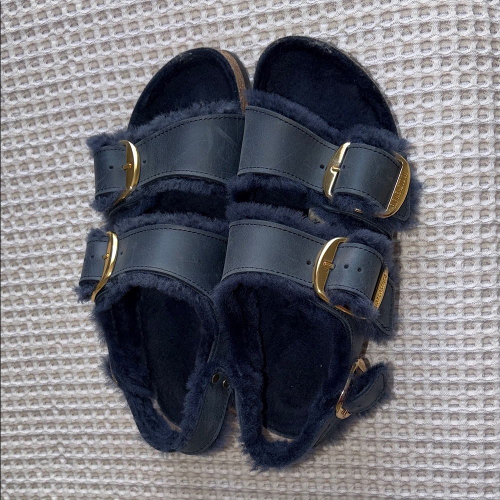 Birkenstock Black Sandals with Gold Accents